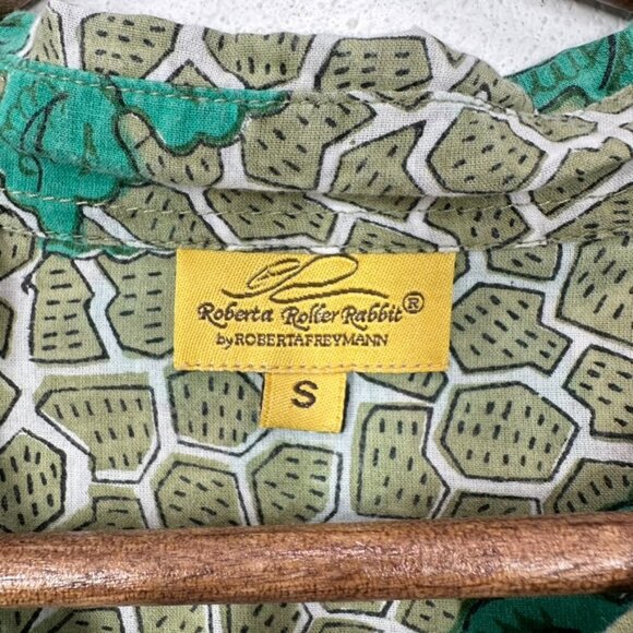 Roberta Roller Rabbit Green‎ Mini Shirt Dress Palm Leaf Cotton Classic Preppy - Picture 3 of 8